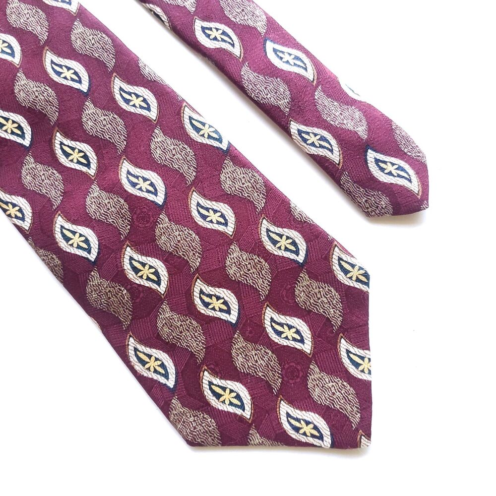 VTG Conte di Milano Mens Extra Long 63" Silk Necktie Burgundy Red Geometric USA